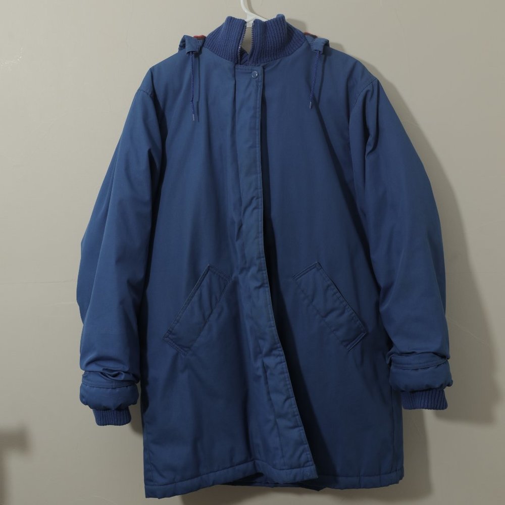 Vintage Windsor Bay Winter Coat Blue Insulated Plaid Quilted Lining
